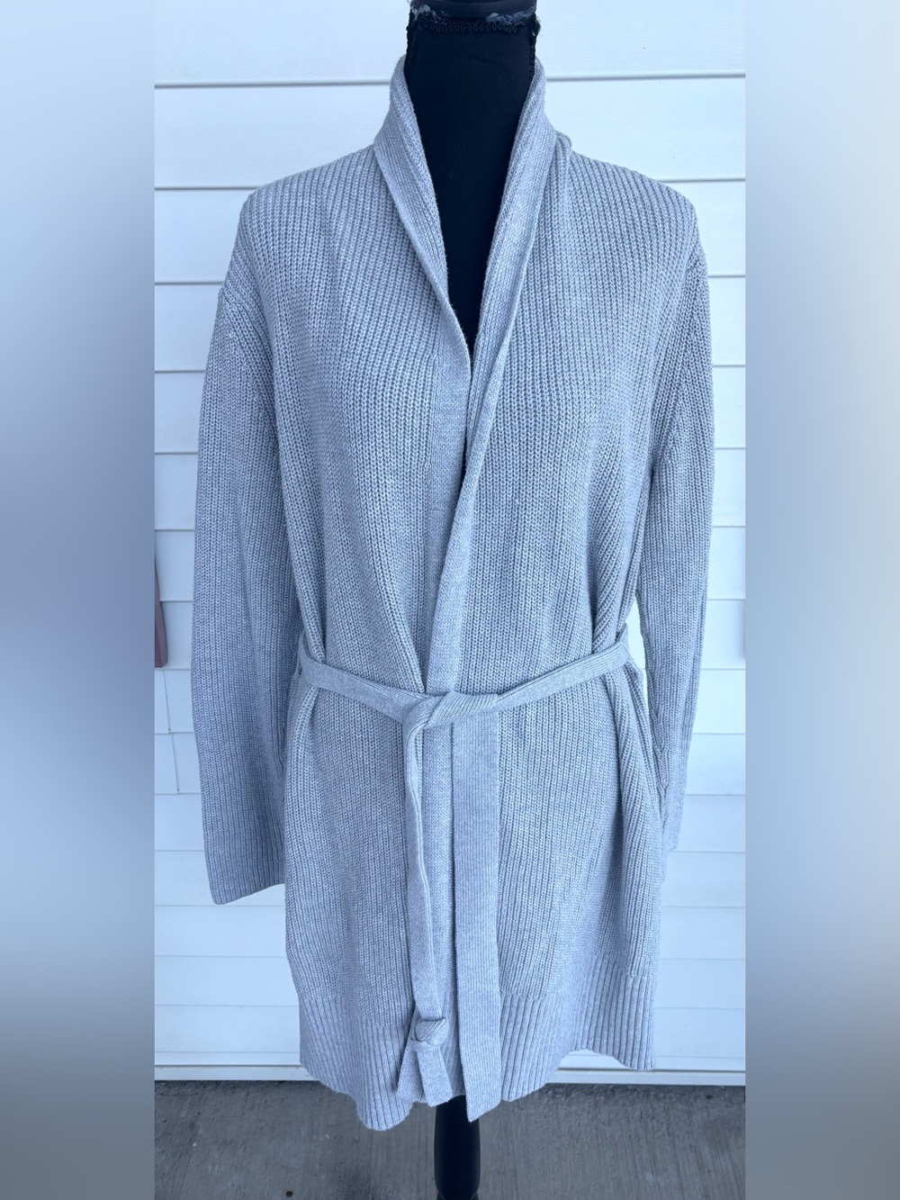 CAbi Light Gray Ribbed Knit Exhale Cardigan Large